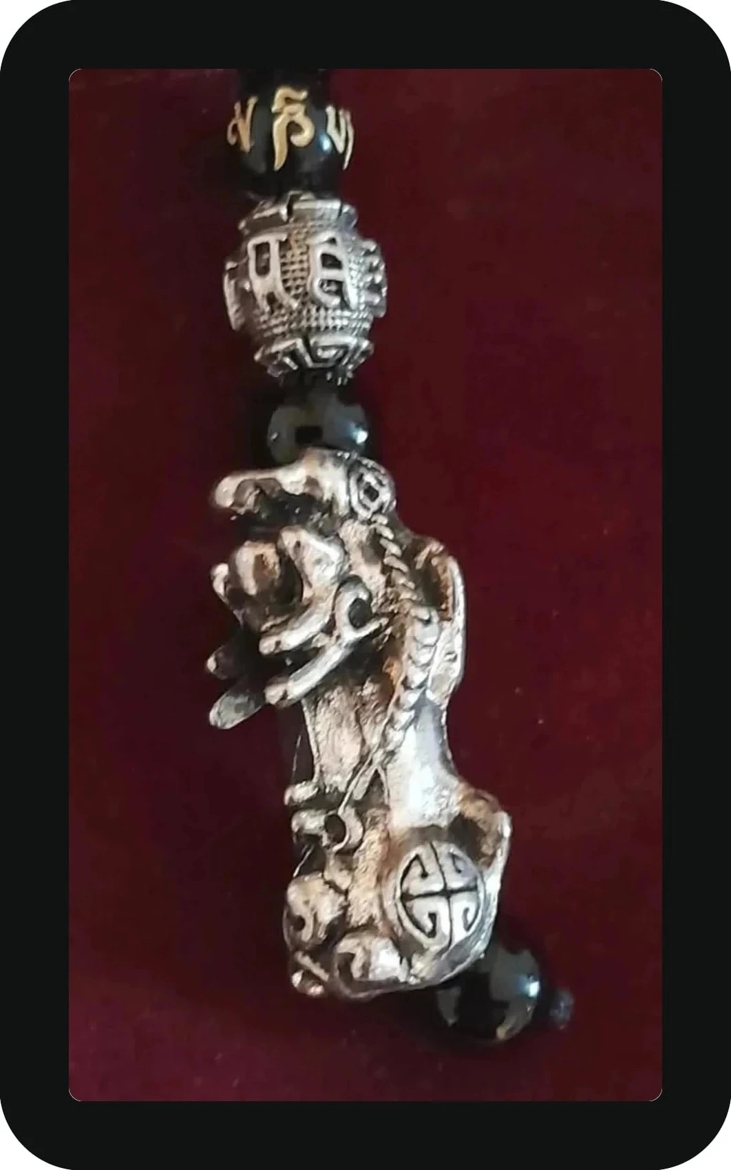 Colar pingente Pixiu chinês em pedra de obsidiana Feng Shui – photo 2